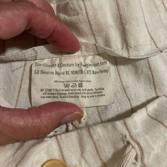 Rawganique Elastic-Free Hemp Bermuda Shorts Natural Ivory Stripes Breathable-S - Picture 8 of 9